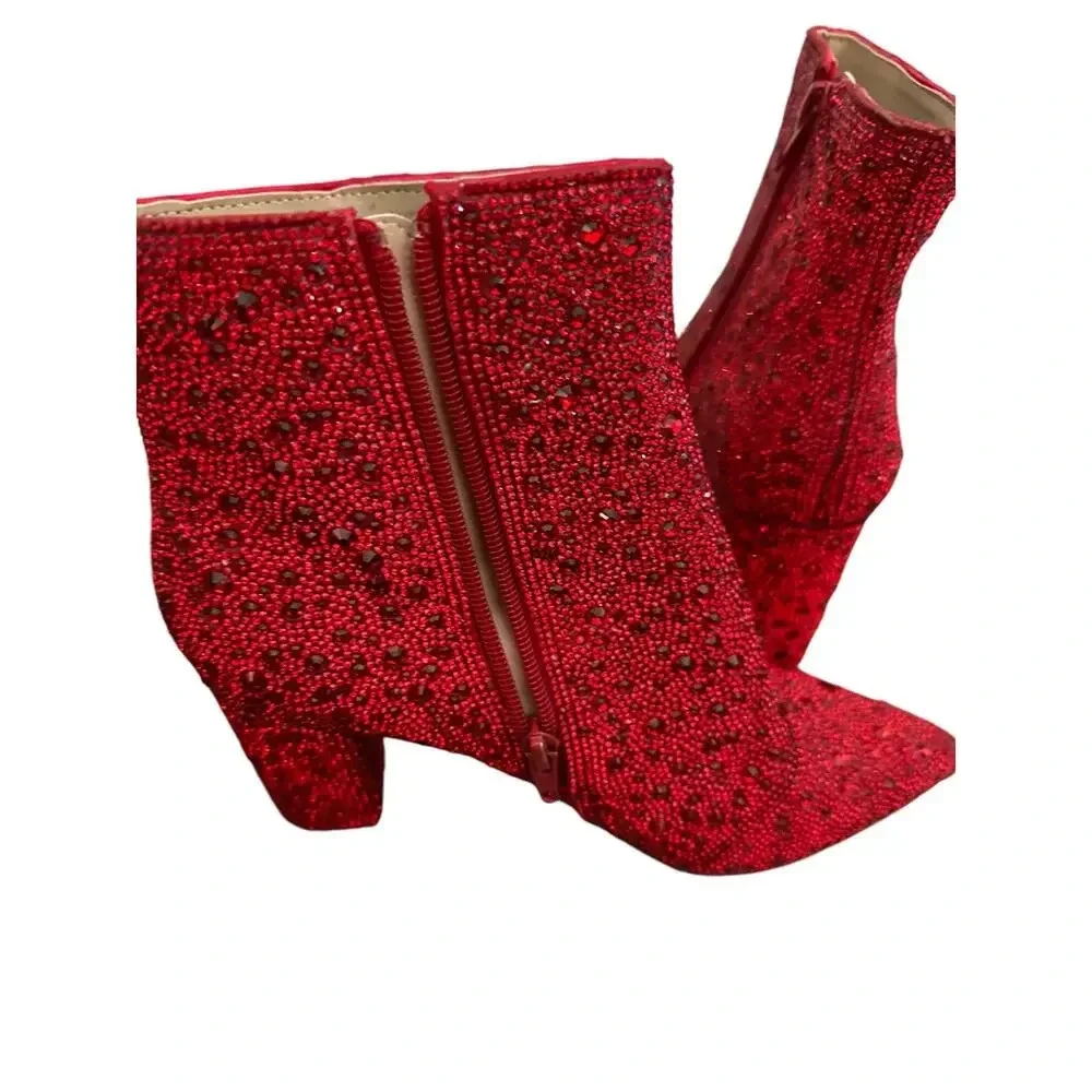 Betsey Johnson SB Cady Red Side Zipper Glitter Bootie Heels Size 7M